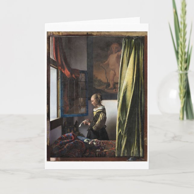 Girl Reading a Brev vid Open Window, Vermeer Kort (Framsida)