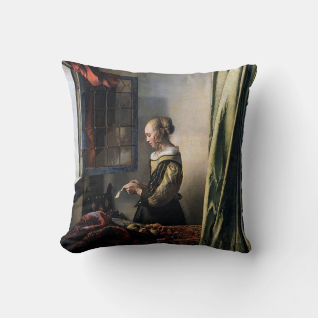 Girl Reading a Brev vid Open Window, Vermeer Kudde (Framsida)