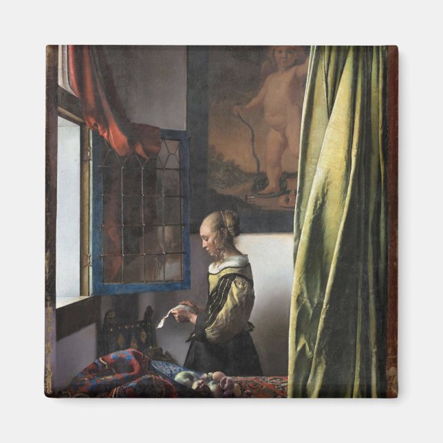 Girl Reading a Brev vid Open Window, Vermeer Magnet (Framsidan)