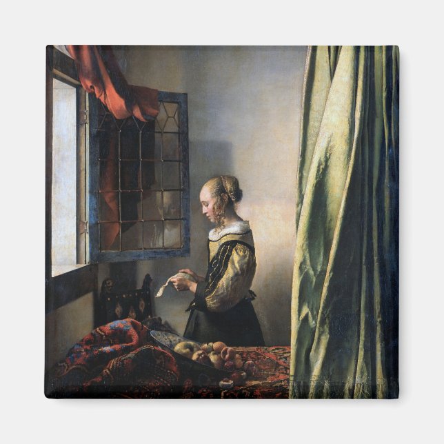 Girl Reading a Brev vid Open Window, Vermeer Magnet (Framsidan)