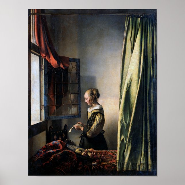 Girl Reading a Brev vid Open Window, Vermeer Poster (Framsidan)