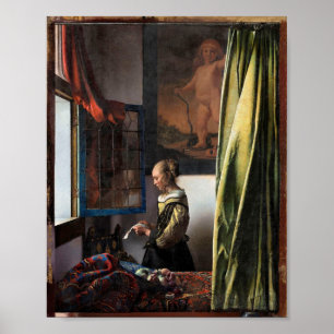 Girl Reading a Brev vid Open Window, Vermeer Poster