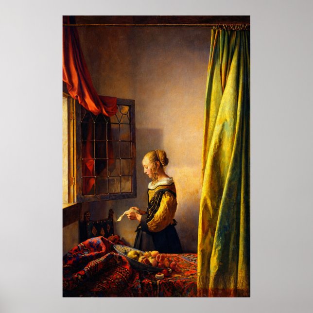 Girl Reading a Letter at an Open Window by Vermeer Poster (Framsidan)