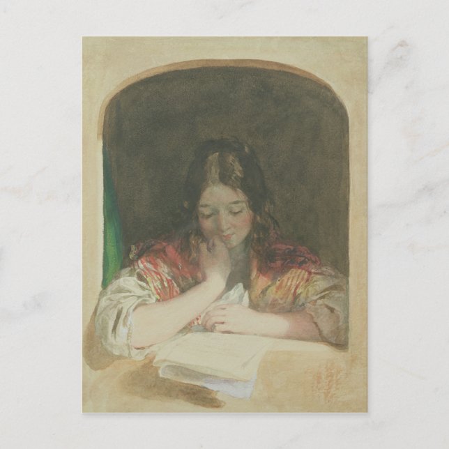 Girl Reading at a Window, 1800 Vykort (Framsida)