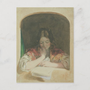 Girl Reading at a Window, 1800 Vykort