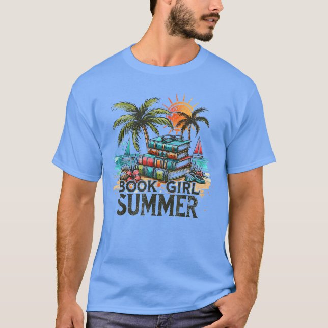 Girl Reading Book Summer Funny Beach Vacation For  T Shirt (Framsida)