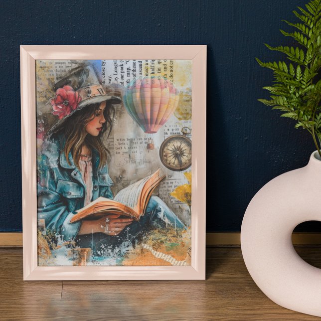 Girl Reading Collage Stil Poster (Skapare uppladdad)