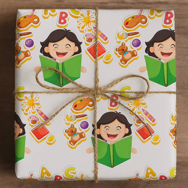 Girl Reading Learning ABC Letters and Toys Presentpapper (Skapare uppladdad)