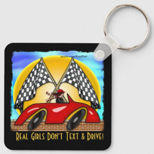 Girl, Red Hot rod, Checkered Flaggor (Personlig) Nyckelring