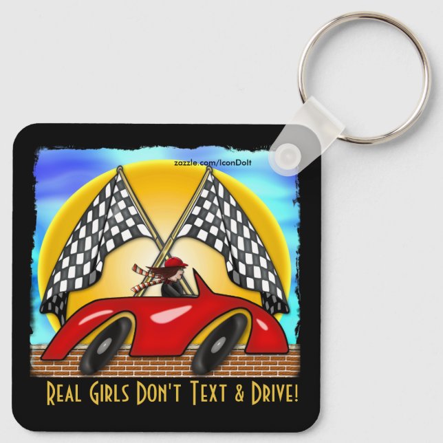 Girl, Red Hot rod, Checkered Flaggor (Personlig) Nyckelring (Baksida)