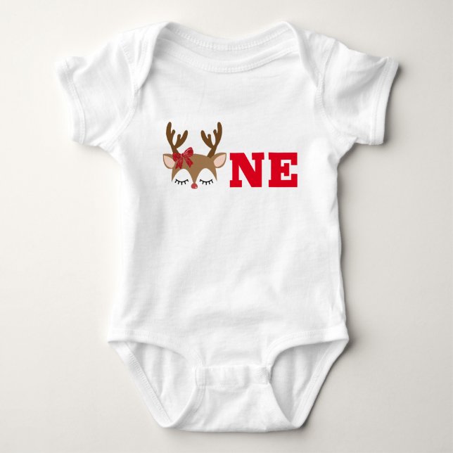Girl Reindeer First Birthday Top Bodydress T Shirt (Framsida)