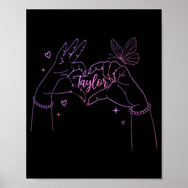 Girl Retro I Love Taylor First Name D Groovy 80's  Poster (Framsidan)