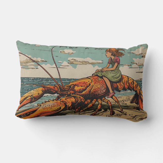Girl Rides Lobster Dekorativ kudde (Baksida)