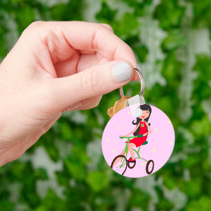 Girl Riding A Bike Keychain Nyckelring