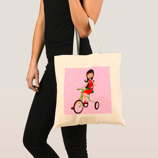 Girl Riding A Bike Tote Bag Tygkasse (Skapare uppladdad)