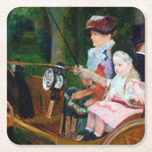 Girl Riding a Carriage, Mary Cassatt Underlägg Papper Kvadrat