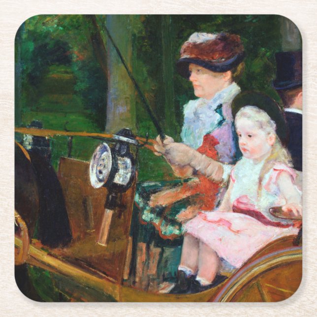 Girl Riding a Carriage, Mary Cassatt Underlägg Papper Kvadrat (Framsidan)