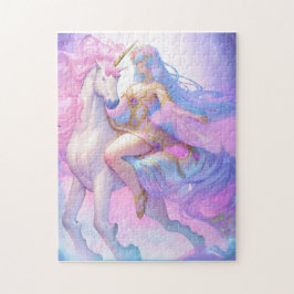 Girl Riding a Unicorn Pussel
