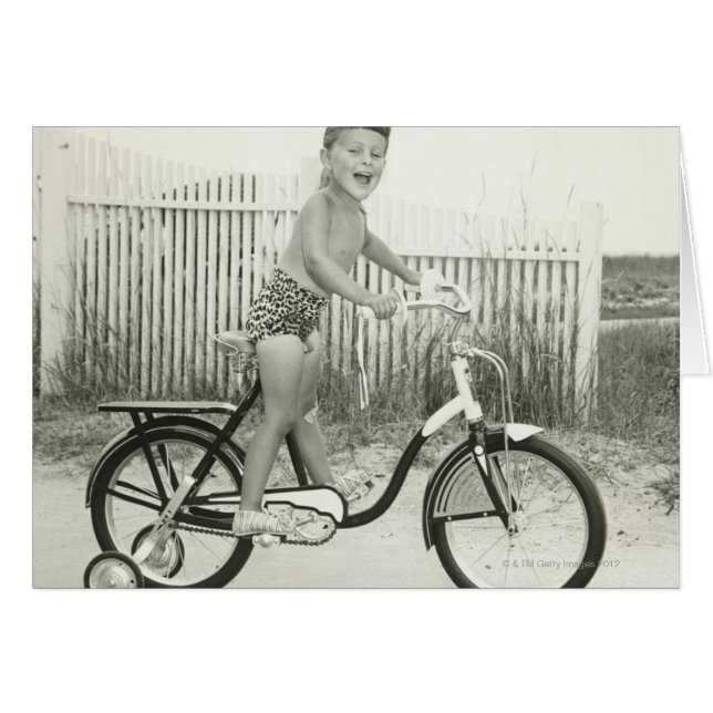 Girl Riding Bicycle Hälsningskort (Framsidan Horizontal)