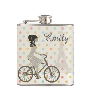Girl Riding Bike i Paris Polka Dot Personlig Fickplunta