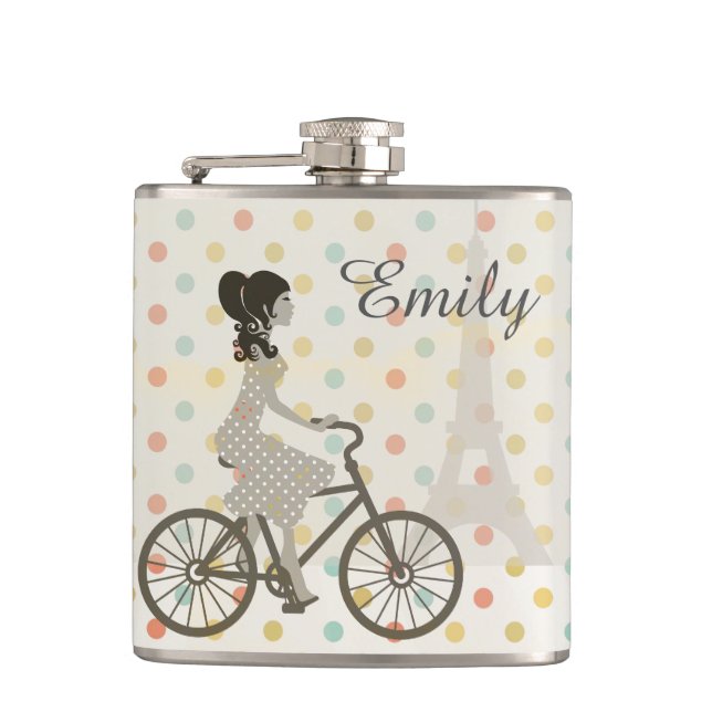 Girl Riding Bike i Paris Polka Dot Personlig Fickplunta (Framsidan)