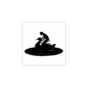 Girl Riding Svan Fairytale Fantasy Silhouette art Stämpel