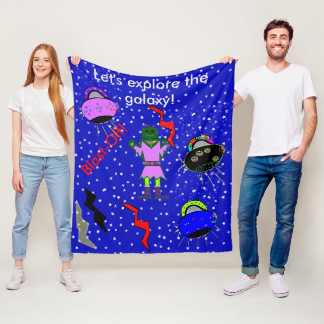 Girl Robot Alien Spaceships Kids Medium Blanket Fleecefilt (På plats)