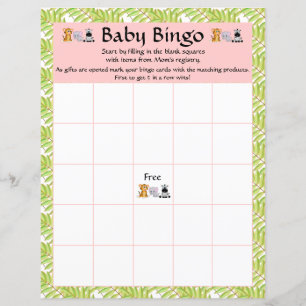 Girl Rosa Baby Bingo Baby Shower Safari Jungle