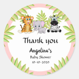 Girl Rosa Baby Shower Cute Safari Jungle Tack Runt Klistermärke