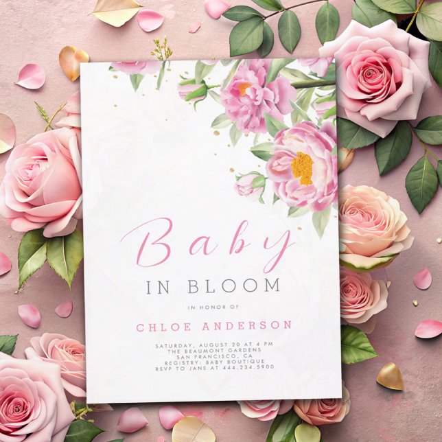 Girl Rosa Blommigt Baby i bloom Shower Cute Inbjudningar (Skapare uppladdad)