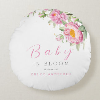 Girl Rosa Blommigt Baby i bloom Shower Cute Rund Kudde