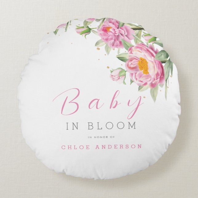 Girl Rosa Blommigt Baby i bloom Shower Cute Rund Kudde (Framsidan)