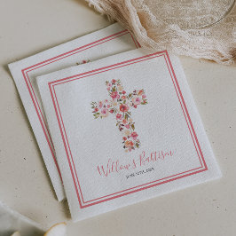 Girl Rosa Blommigt Kor Babtism Communion Pappersservett