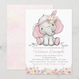 Girl Rosa Boho Elephant Baby Shower Inbjudningar