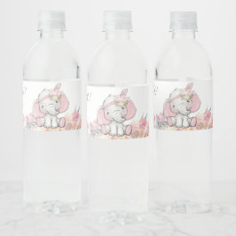 Girl Rosa Boho Elephant Baby Shower Vattenflaskor Etikett