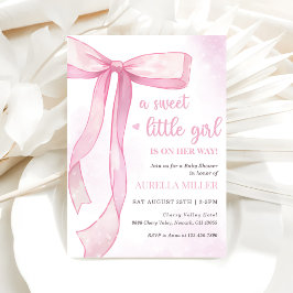 Girl Rosa Bow Baby Shower Inbjudningar
