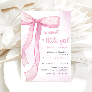 Girl Rosa Bow Baby Shower Inbjudningar