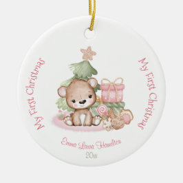 Girl Rosa Cute Baby Bear Baby First Julgransprydnad Keramik