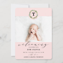 Girl Rosa Eucalyptus Greenery Monogram Baby Birth Meddelande