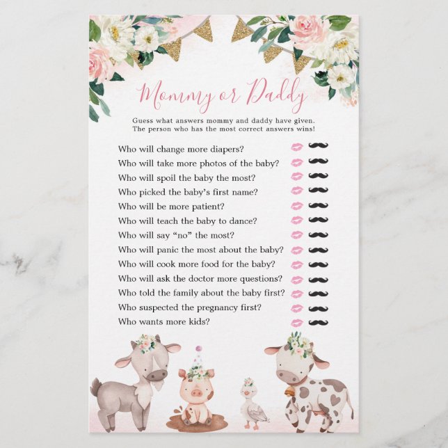 Girl Rosa Farm Baby Shower Mamma eller pappa (Framsida)