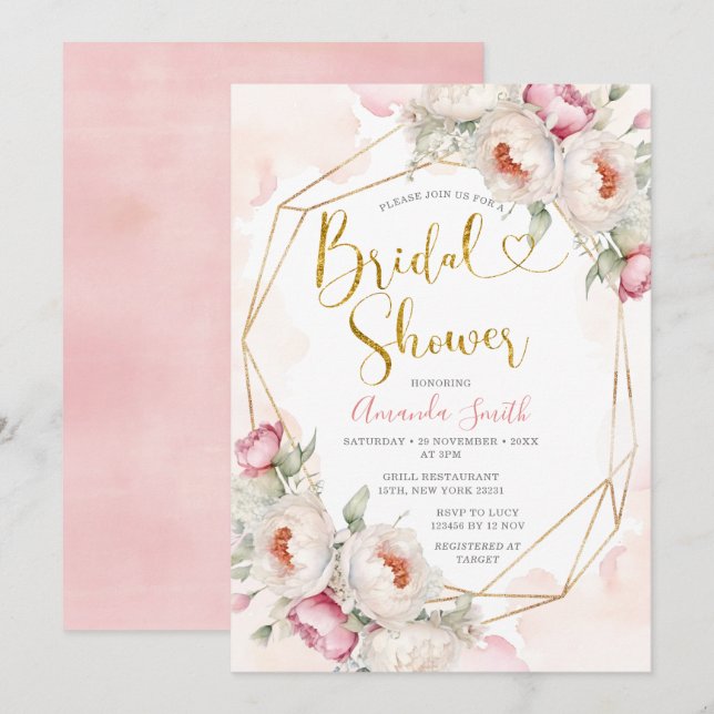 Girl Rosa Flowers Möhippa Greenery Inbjudningar (Fram/baksida)