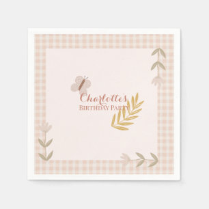 Girl Rosa Gingham WildblomButterfly Pappersservett
