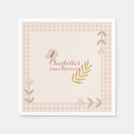 Girl Rosa Gingham WildblomButterfly Pappersservett