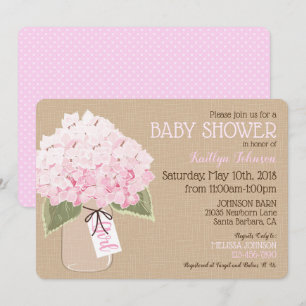 Girl Rosa Hydrangea Mason Burk Rustic Baby Shower Inbjudningar