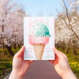 Girl Rosa Ice Cream Birthday Inbjudningar