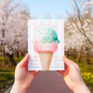 Girl Rosa Ice Cream Birthday Inbjudningar