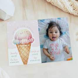 Girl Rosa Ice Cream Birthday Photo Inbjudningar