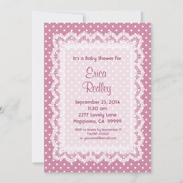 GIRL Rosa Polka dots Baby Shower V17A Inbjudningar (Framsida)
