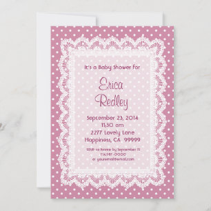GIRL Rosa Polka dots Baby Shower V17A Inbjudningar