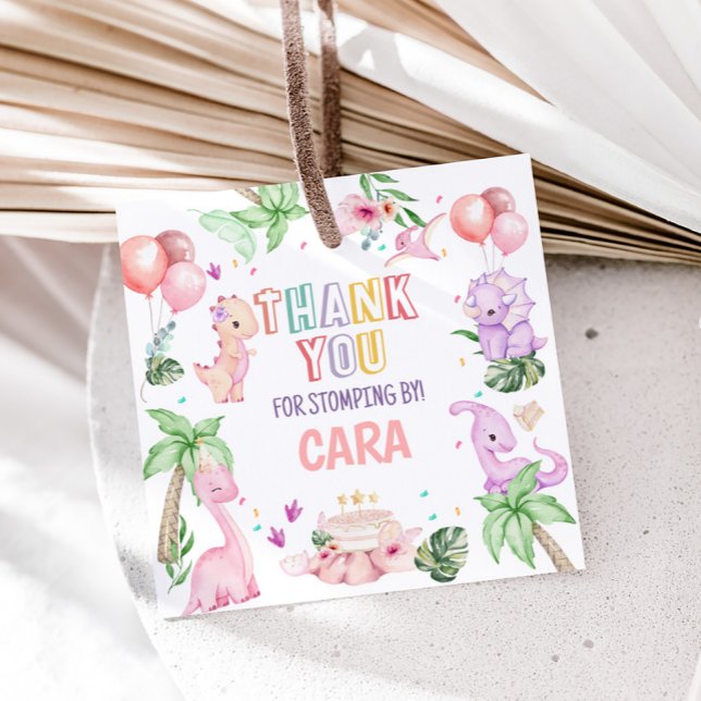 Girl Rosa Safari Dinosaur Födelsedagsfest Square Gåvor Etiketter (Girl Pink Jungle Safari Dinosaur Birthday Party Square Favor Tags)